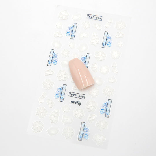 NAIL DECAL White 3D flowers STICKERS 121