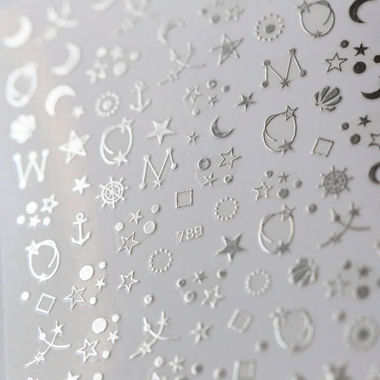 NAIL DECAL Silver Foil Astrology Stars Moon STICKERS 38
