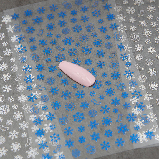 NAIL DECAL Winter Wonderland Blue, White Silver Sets Snowflakes Snowman STICKERS 72 (Set of 3)