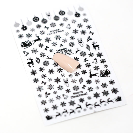 NAIL DECAL Black Winter Wonderland Snowflakes Deers STICKERS 73