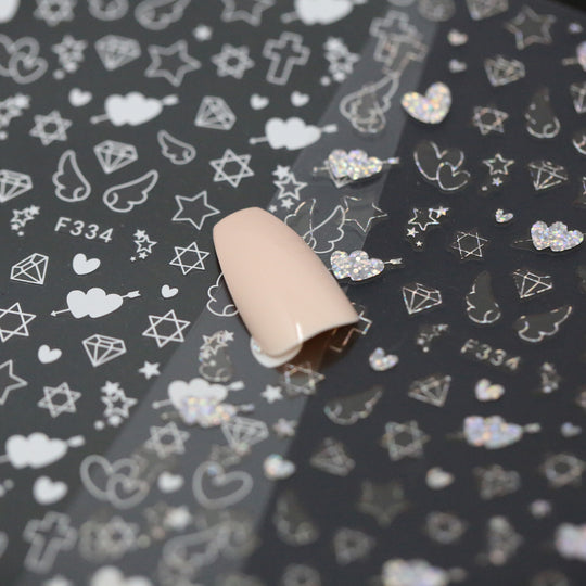 NAIL DECAL White Hearts Diamonds Stars Wings Anime STICKERS 75