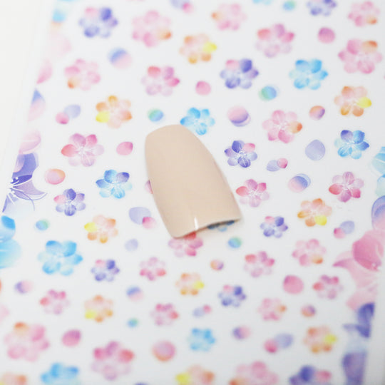 NAIL DECAL Blue Purple Pink Pastel Gradient Flowers STICKERS 77