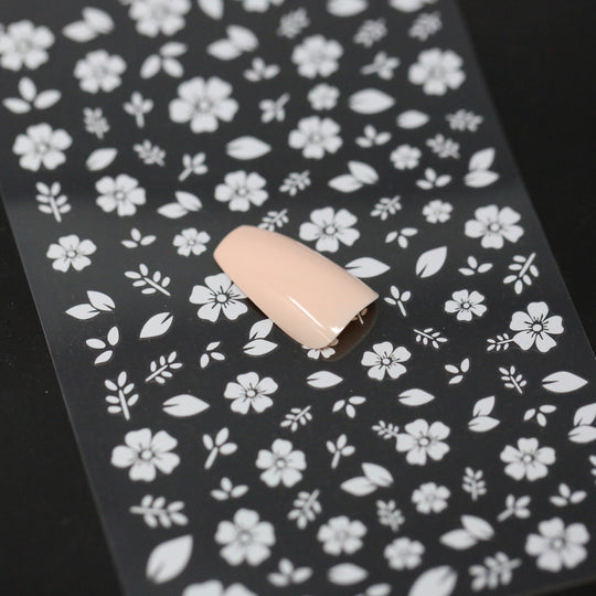 NAIL DECAL White Flowers Floral Leaves STICKERS 80