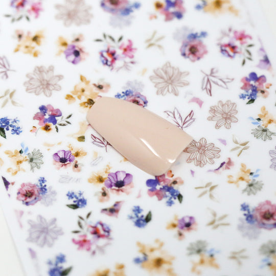 NAIL DECAL Purple Blue Yellow Spring Fall Flowers STICKERS 83