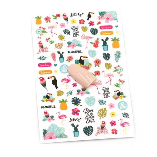 NAIL DECAL Summer Pelican Parrot Flamingo Pineapples STICKERS 88