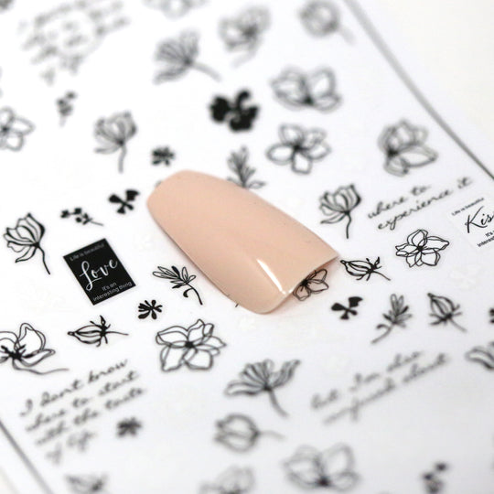 NAIL DECAL Flower Thin-lined Black and White STICKERS 93