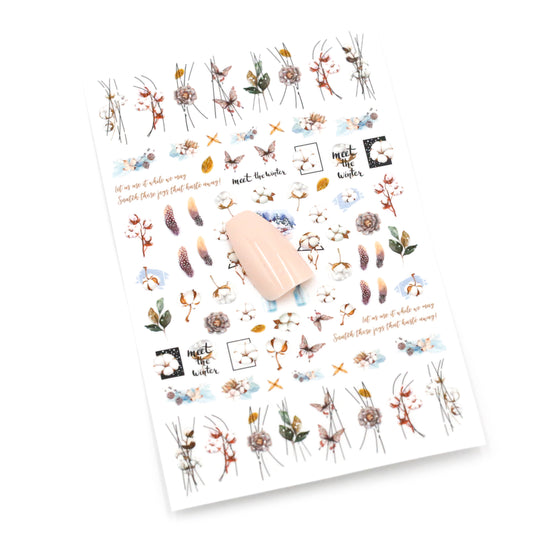 NAIL DECAL Cotton Winter Butterfly Flower STICKERS 95