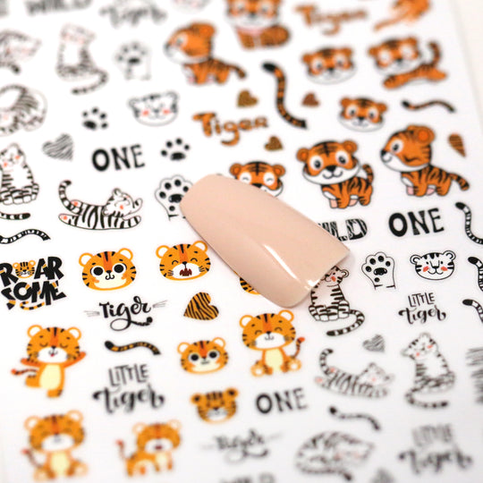 NAIL DECAL Tiger Animal Paw Orange and Black STICKERS 96