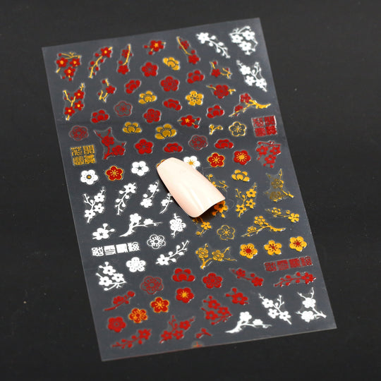 NAIL DECAL Floral Flowers Red Orange White Plum Flowers STICKERS 98