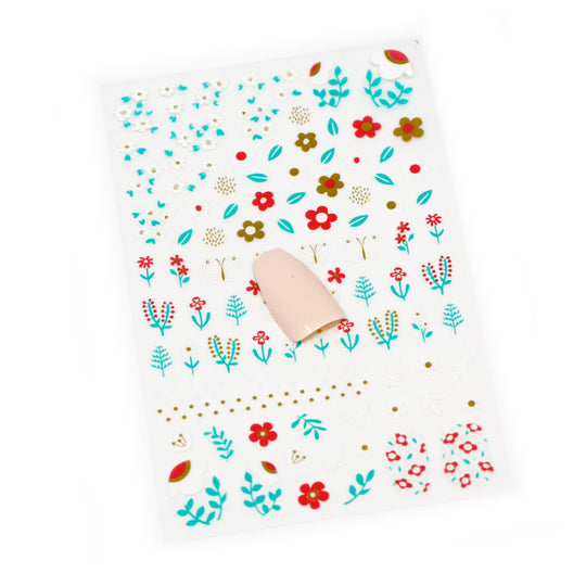NAIL DECAL Blue Red Flowers STICKERS 100