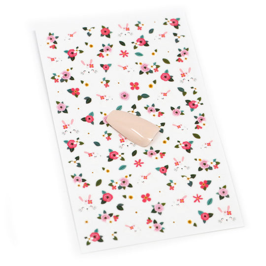 NAIL DECAL Roses Bunny Pink Red STICKERS 102