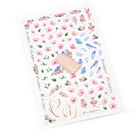 NAIL DECAL Spring Floral Peach Flower Blue Pink Green STICKERS 104