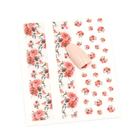 NAIL DECAL Vintage Cottage Inspired Floral Flower Red STICKERS 107