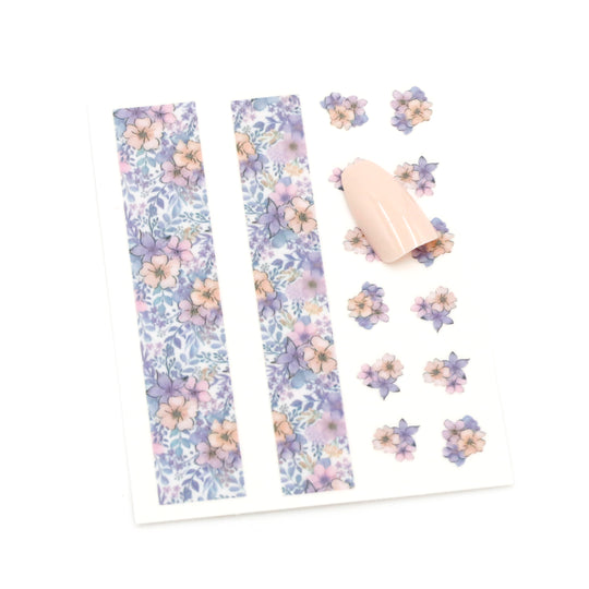 NAIL DECAL Vintage Rustic Cottage Inspired Blue Purple Floral Flower STICKERS 108