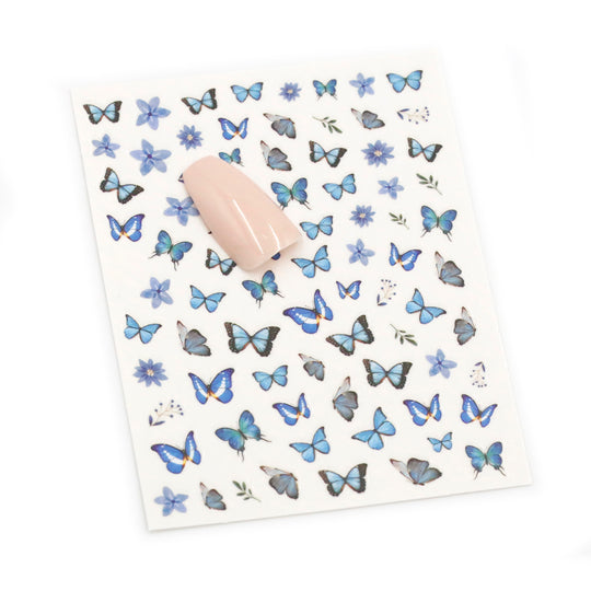 NAIL DECAL Vintage Rustic Cottage Inspired Butterfly Blue STICKERS 110