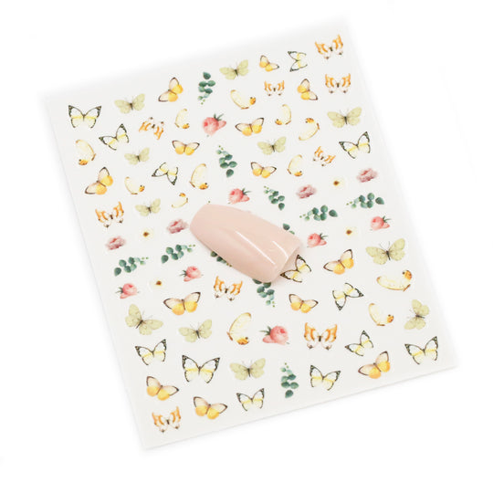 NAIL DECAL Butterfly Flower Floral Silver Dollar Eucalyptus STICKERS 111