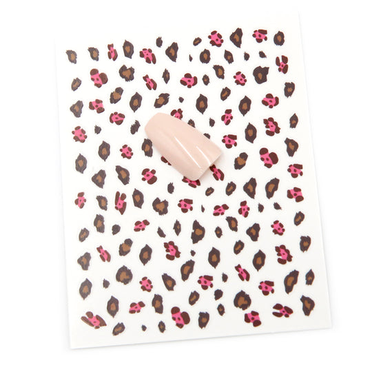 NAIL DECAL Pink Brown Leopard Print STICKERS 123
