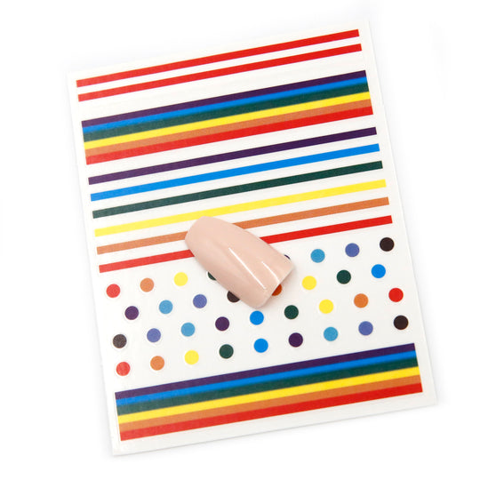 NAIL DECAL Rainbow Colorful Strips Dots STICKERS 125