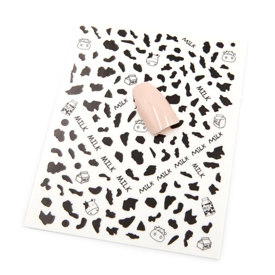 NAIL DECAL Cute Cow Print Black STICKERS 128