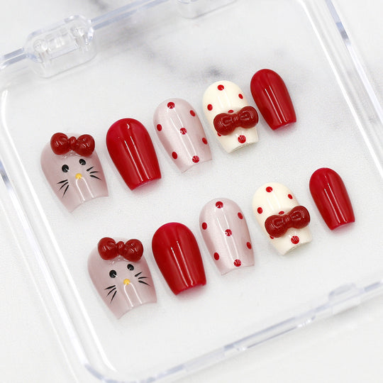 Kitty Bows (Dark) Press On Nails