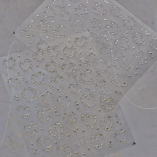 NAIL DECAL Tomoni Sparkly Silver & Gold Jelly Hearts