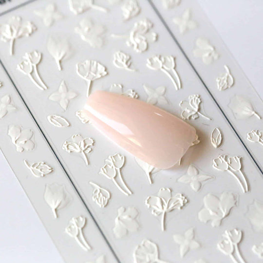 NAIL DECAL White 3D Flowers STICKERS 07