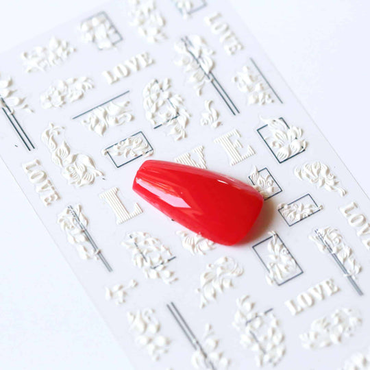 NAIL DECAL White 3D Love STICKERS 21