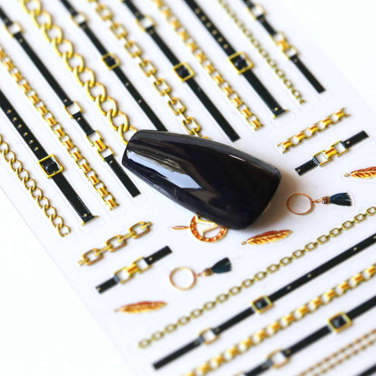 NAIL DECAL Gold Chain Belt STICKERS 23