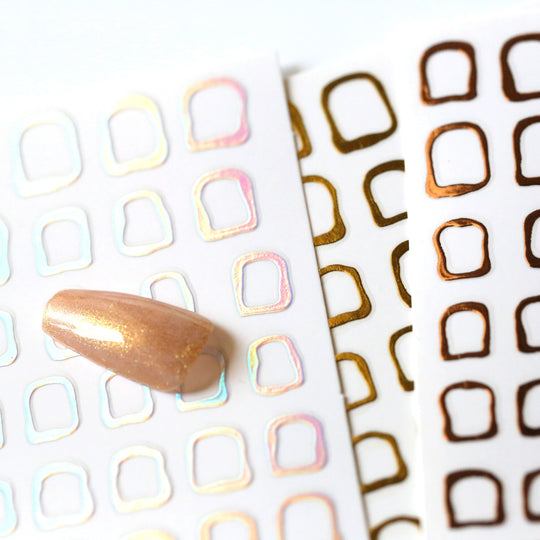 NAIL DECAL Gold Silver Gradient Foil Frame STICKERS 27 - SET of 3