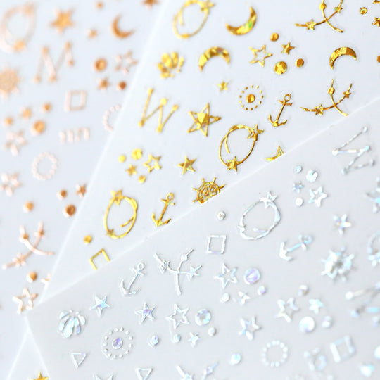 NAIL DECAL Silver Gold Rosegold Astrology STICKERS 28 - SET of 3