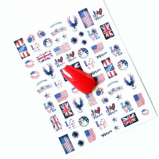NAIL DECAL Patriotic American British Flags STICKERS 34