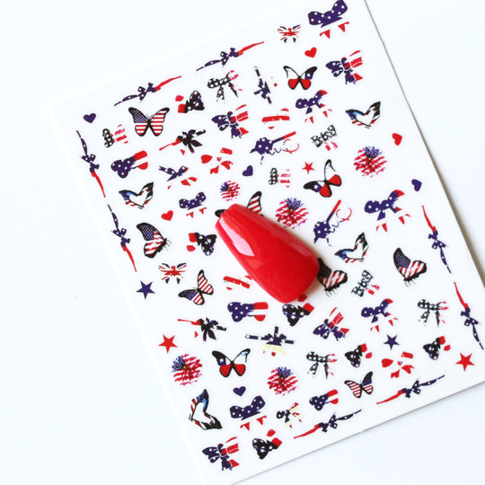 NAIL DECAL America USA Bows Butterfly Stars Patriotic STICKERS 37