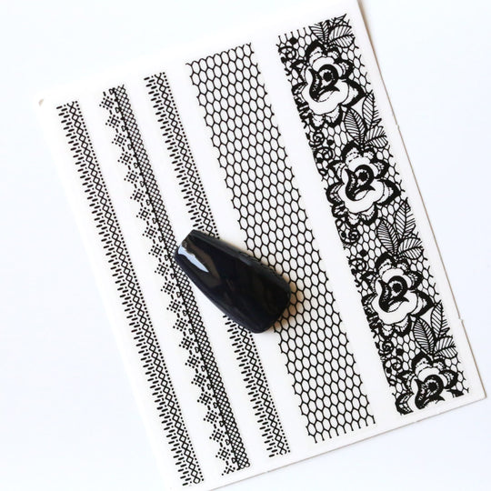NAIL DECAL Black Lace Bee Comb STICKERS 47