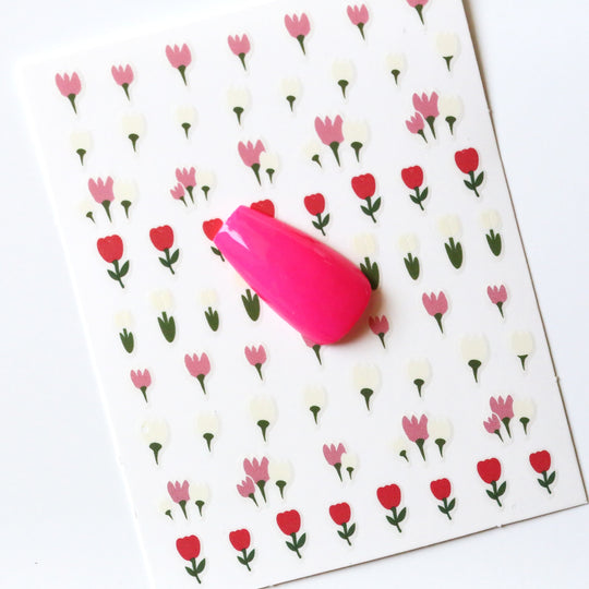 NAIL DECAL Spring Pink White Red Tulips STICKERS 53