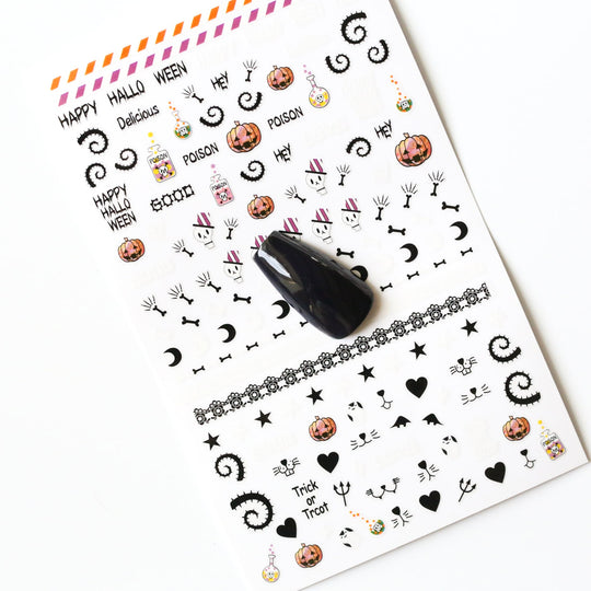 NAIL DECAL Cute Halloween Pumpkin Bones Stars Hearts Poison STICKERS 60