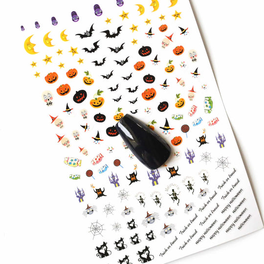 NAIL DECAL Cute Halloween Pumpkins Bats Witch Hats Moon STICKERS 61