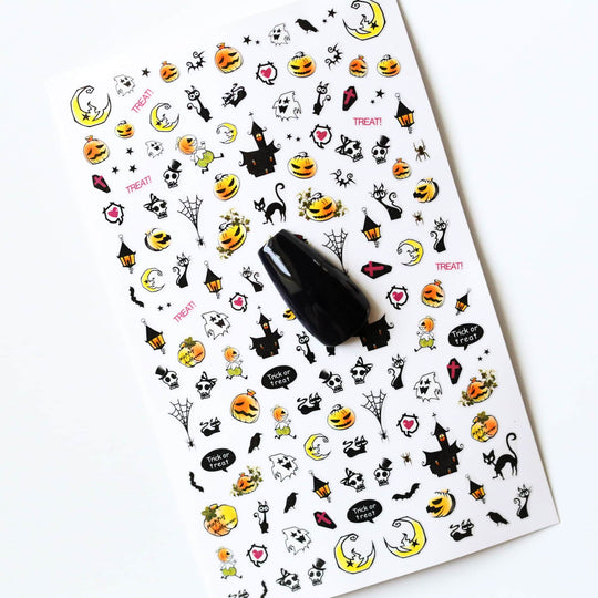 NAIL DECAL Cute Halloween Trick or Treat Skeleton with Bows STICKERS 63