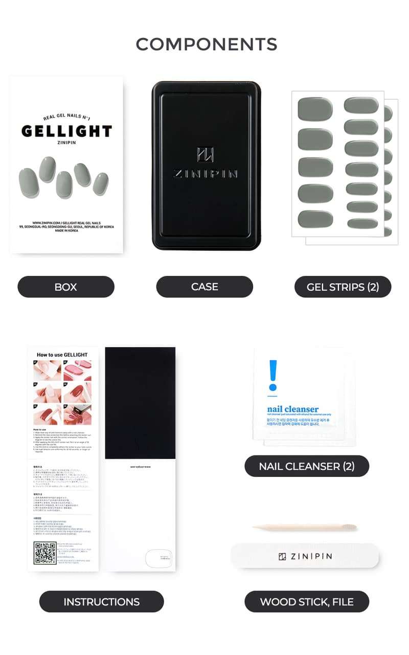 Slate gel nail kit has gel stickers, full  instructions, alcohol wipes, UV case, and wooden stick.