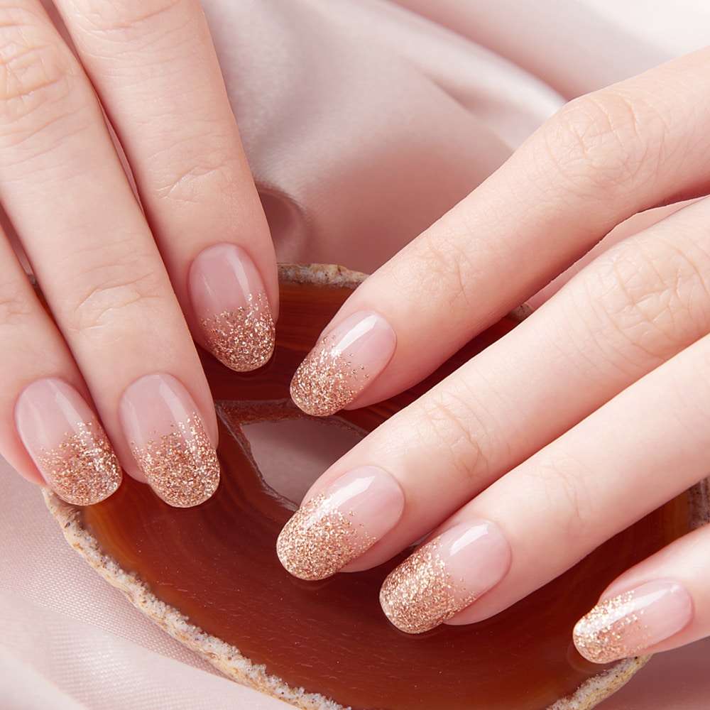 Nude-Gold Glitter Ombre Nails - Beauty Art by Olga