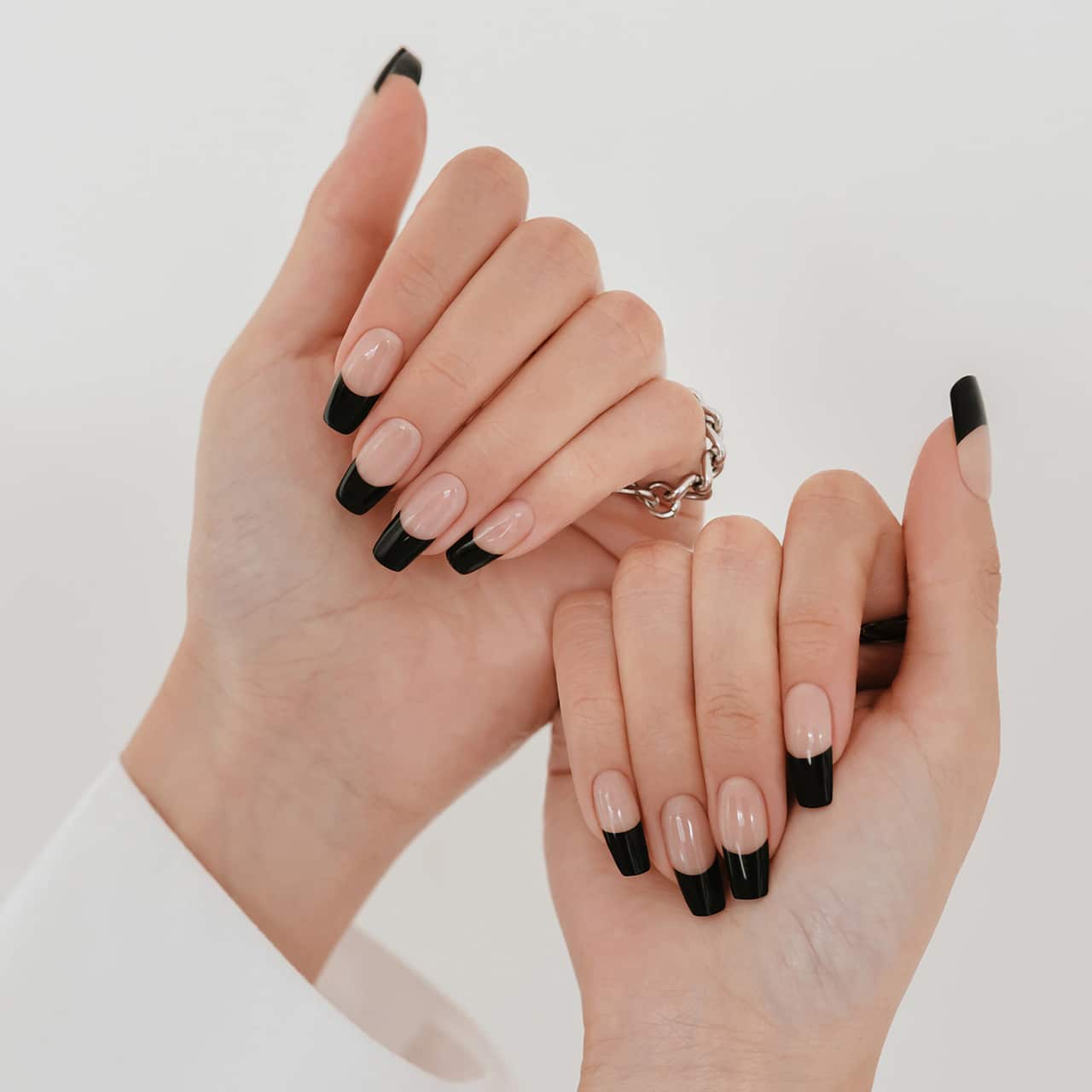 Classic almond black French tip press on nails – LUSH BEAUTY